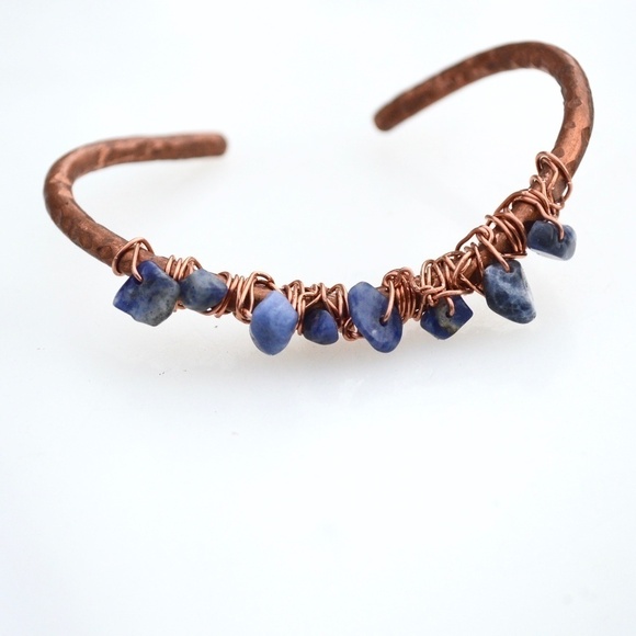 Sodalite Gemstone Wrapped Copper Cuff Bracelet - Picture 6 of 8